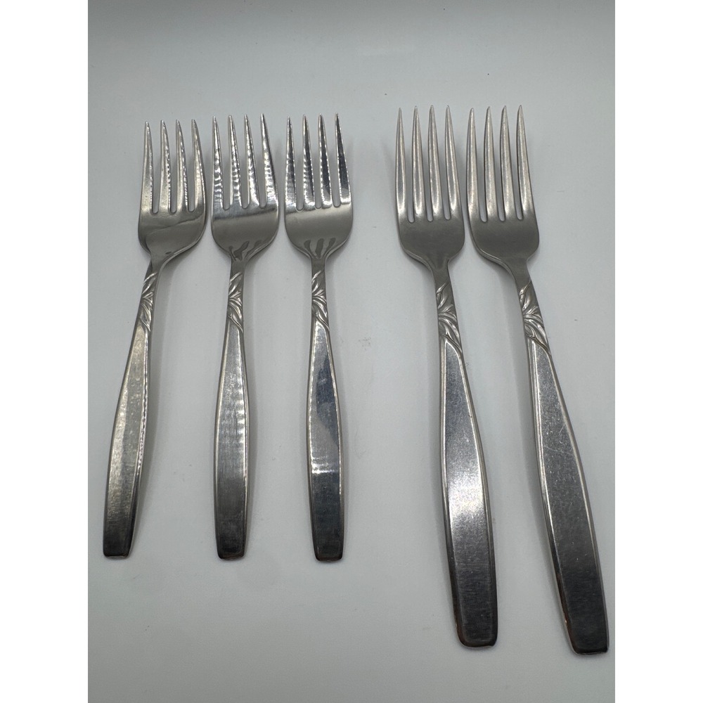 International Silver Swirl Stainless Flatware 2 Dinner 3 Salad Forks 5pc Set USA